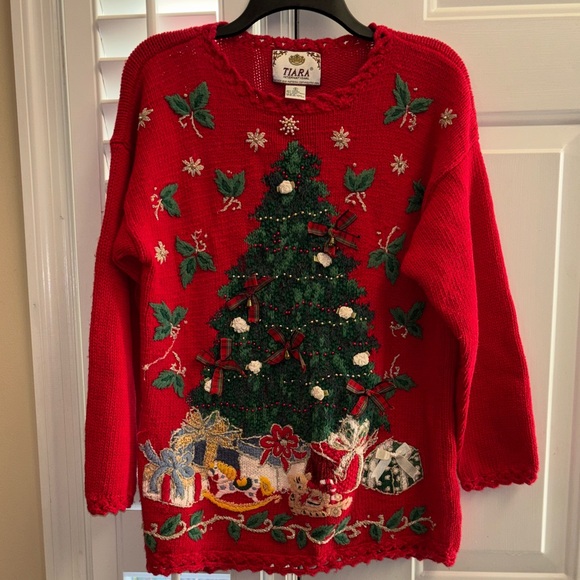 Tiara Red Sweater with Tree & Festive Accents small - Picture 6 of 12